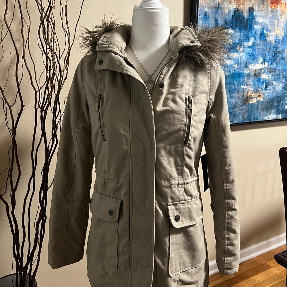 Glamsia Cream Faux-Fur Hooded Utility Jacket